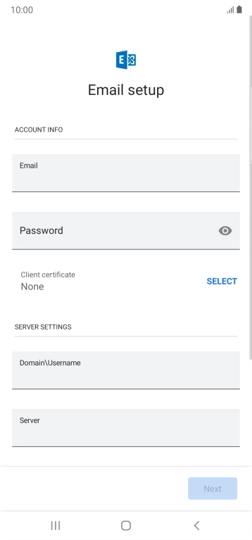 Press Password and key in the password for your email account. Press Password and key in the password for your email account.