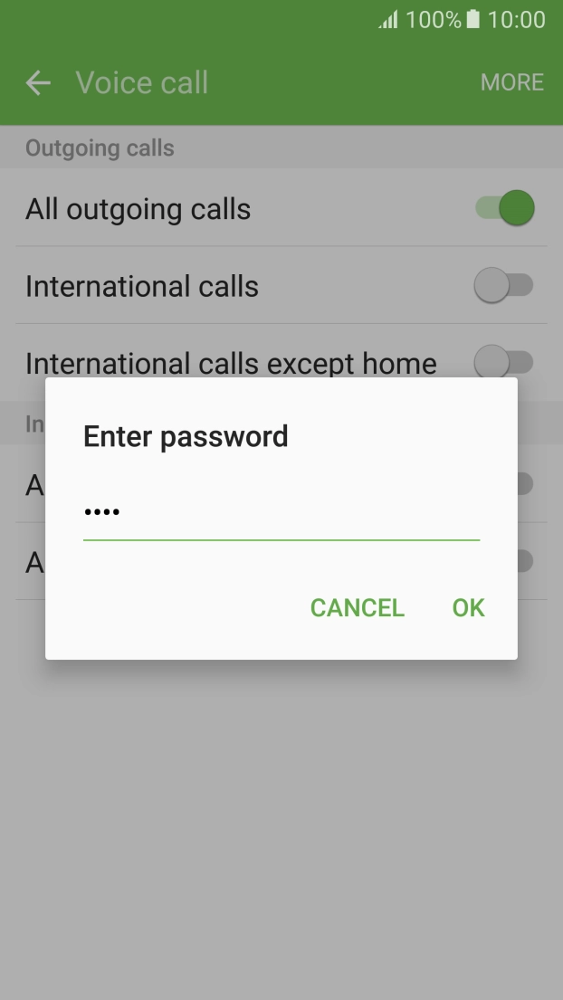 Key in your call barring password and press OK.