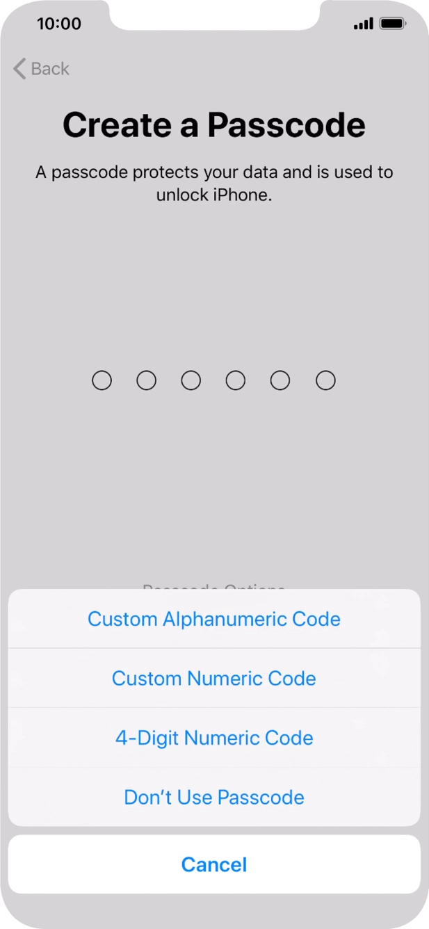 Follow the instructions on the screen to turn on use of phone lock code or press Don't Use Passcode.