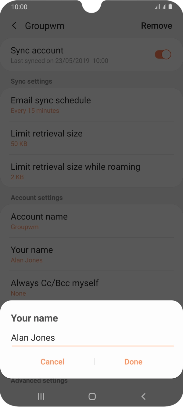Key in the required sender name and press Done.