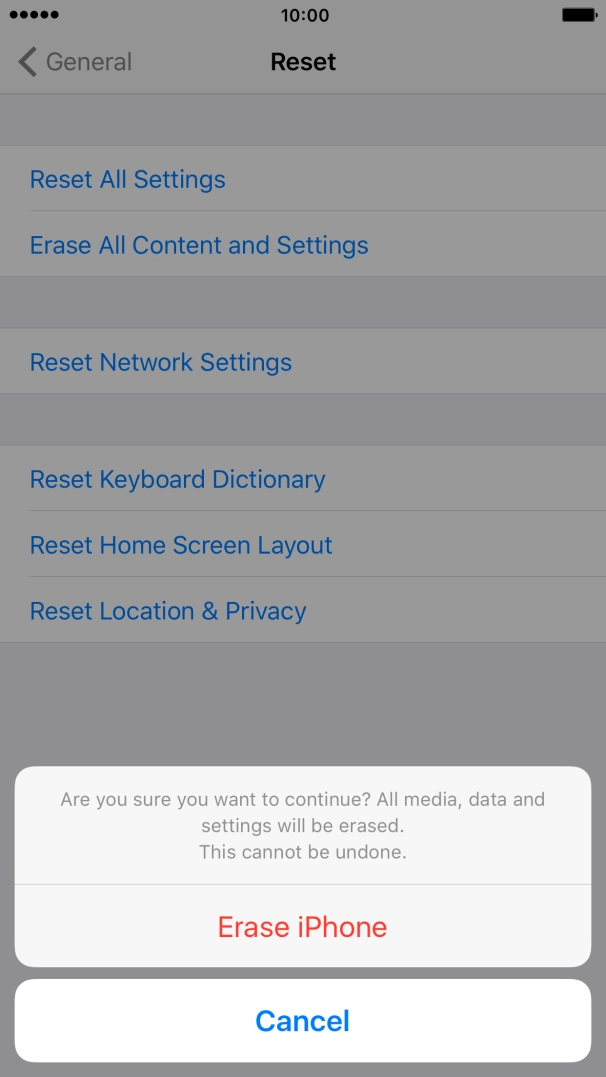 Press Erase iPhone. Wait a moment while the factory default settings are restored.
Follow the instructions on the screen to set up your phone and prepare it for use. Press Erase iPhone. Wait a moment while the factory default settings are restored.
Follow the instructions on the screen to set up your phone and prepare it for use.