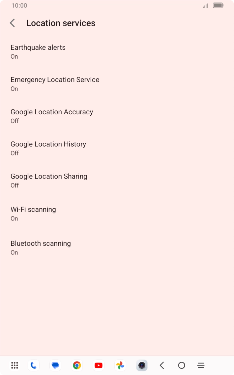 Press Google Location Accuracy. Press Google Location Accuracy.