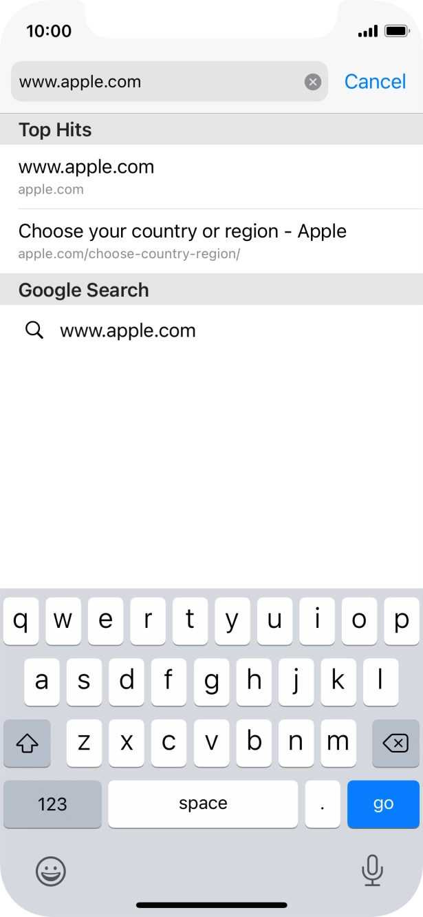 Key in the address of the required web page and press go.