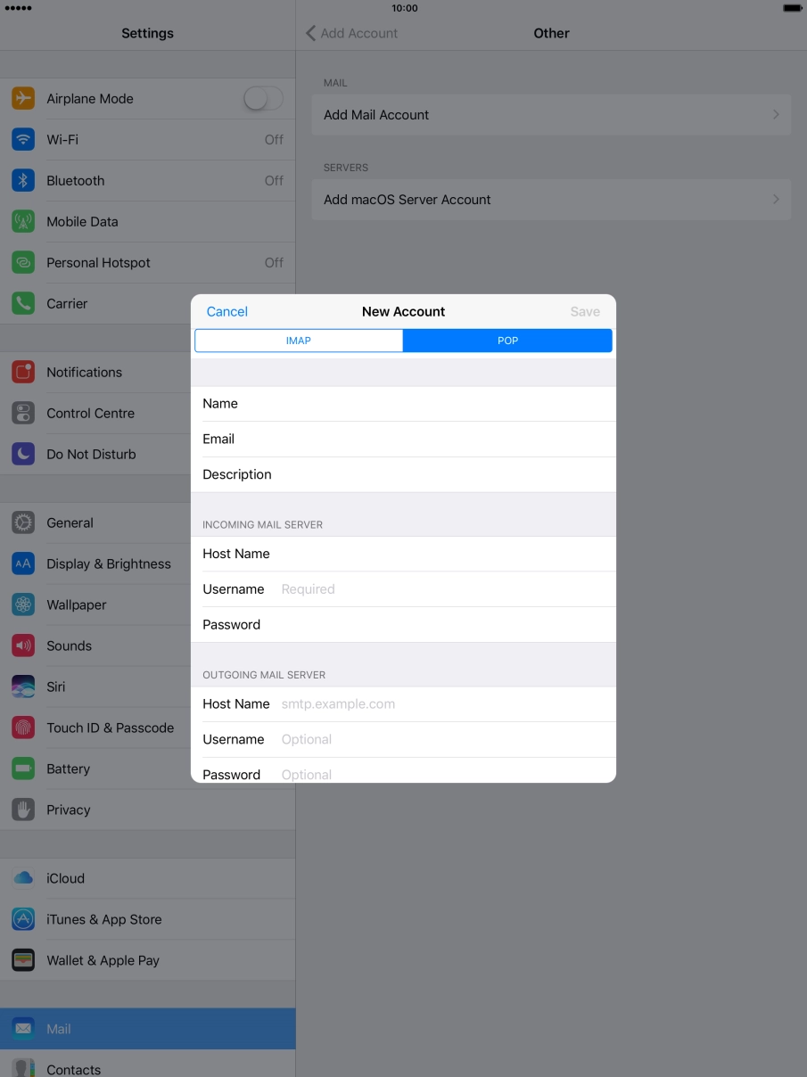 Press Username and key in the username for your email account. Press Username and key in the username for your email account.