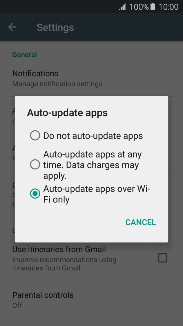 To turn off automatic update of apps, press Do not auto-update apps.