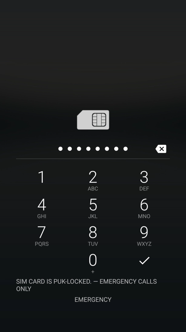 Key in the PUK and press the confirm icon.