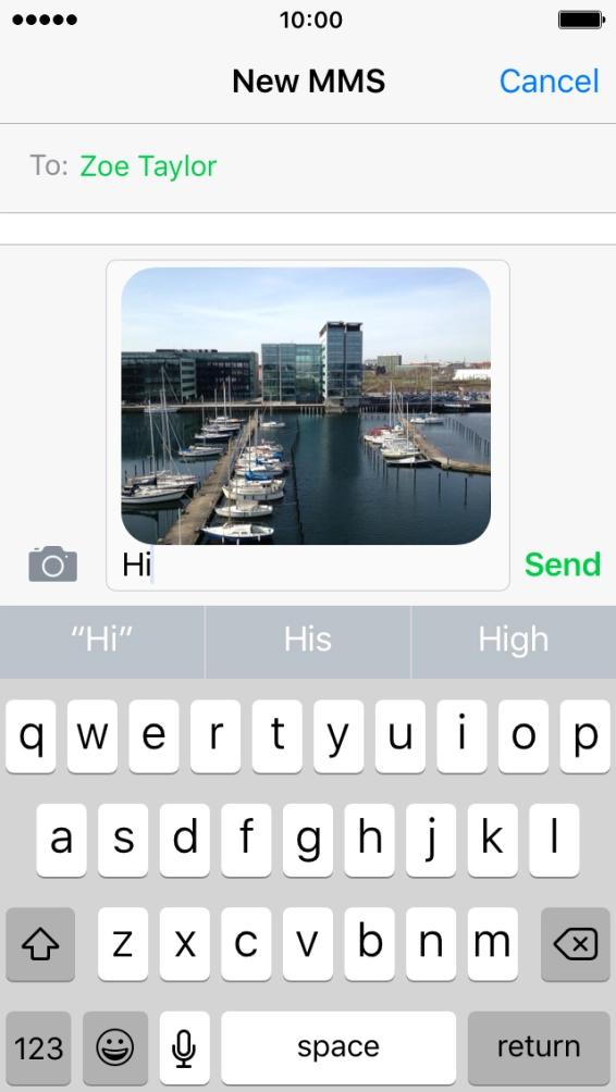 Write the text for your picture message and press Send.