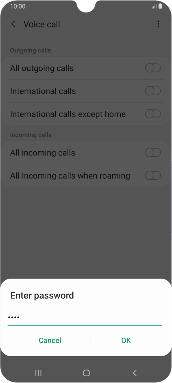 Key in your call barring password and press OK.