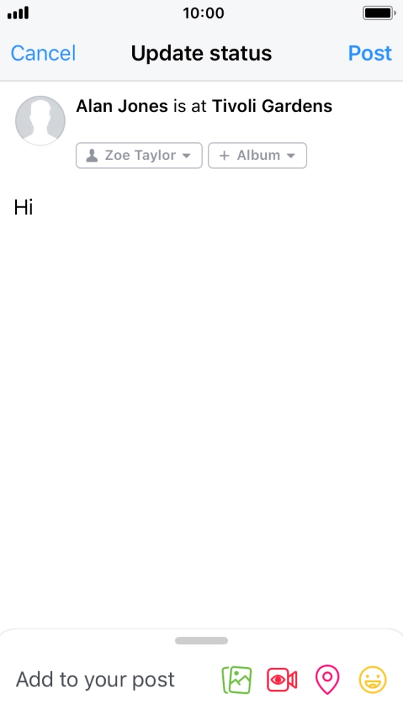 Write the required text and press Post.