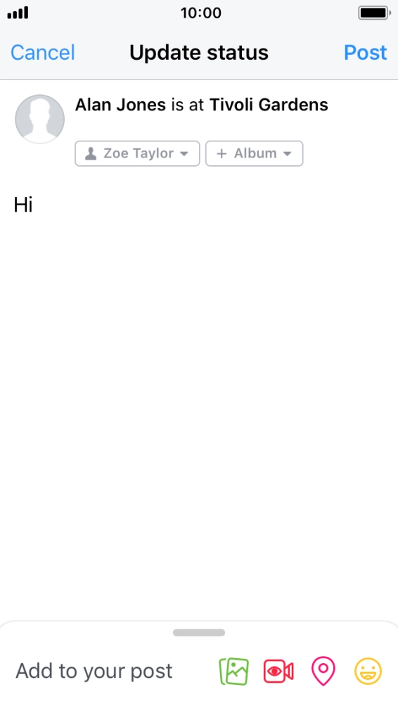 Write the required text and press Post.