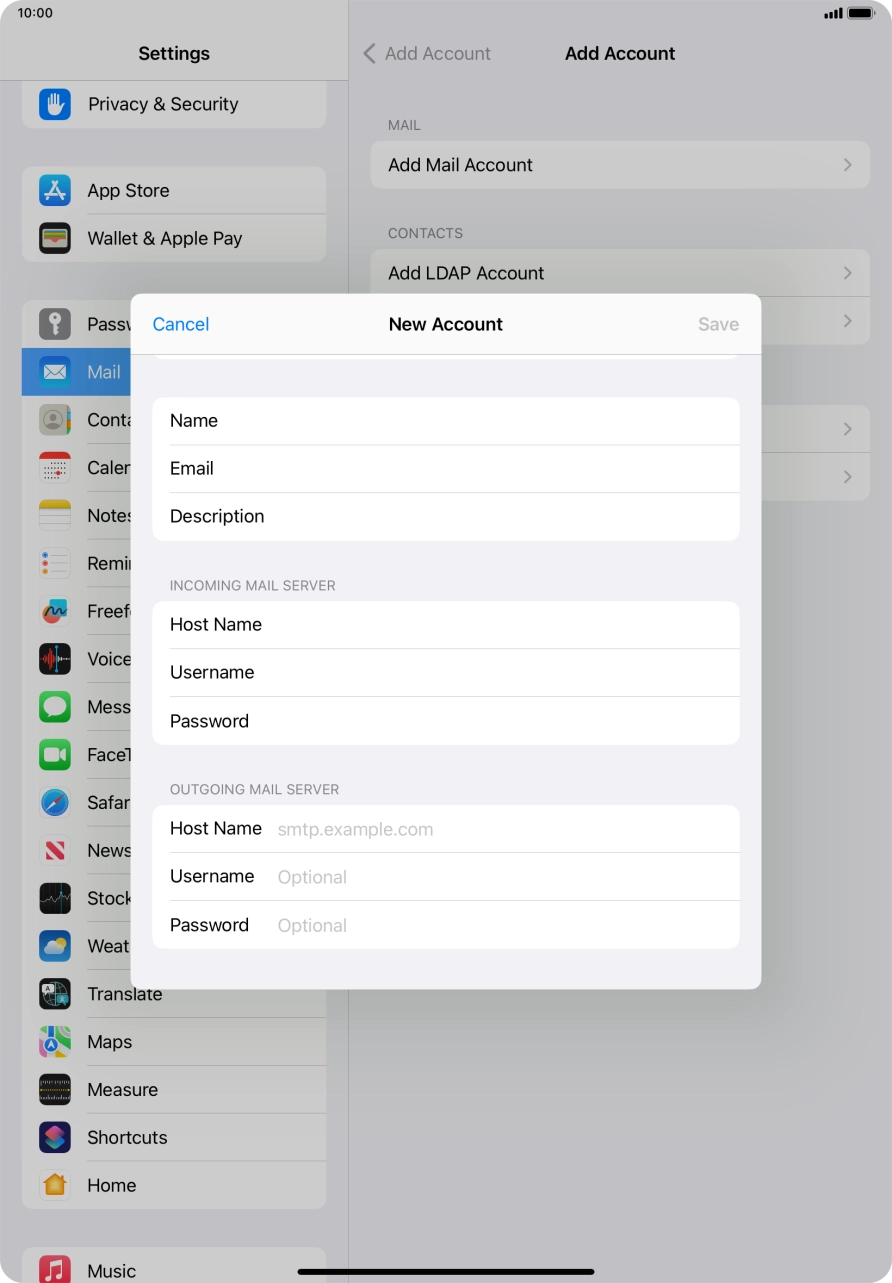 Press Host Name and key in the name of your email provider's outgoing server.