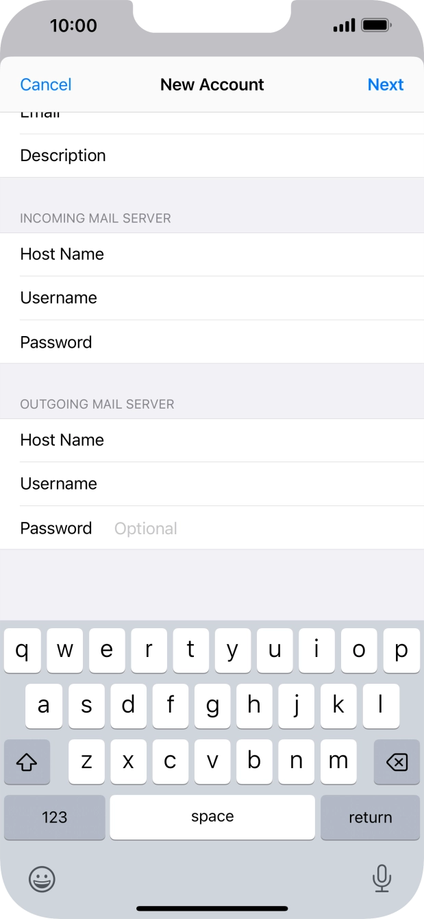 Press Password and key in the password for your email account.