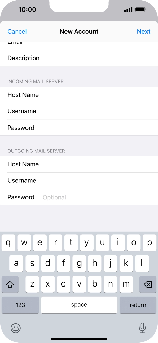 Press Password and key in the password for your email account.