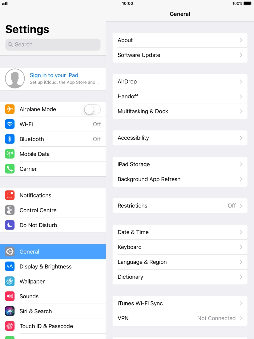 Press Sign in to your iPad. Press Sign in to your iPad.