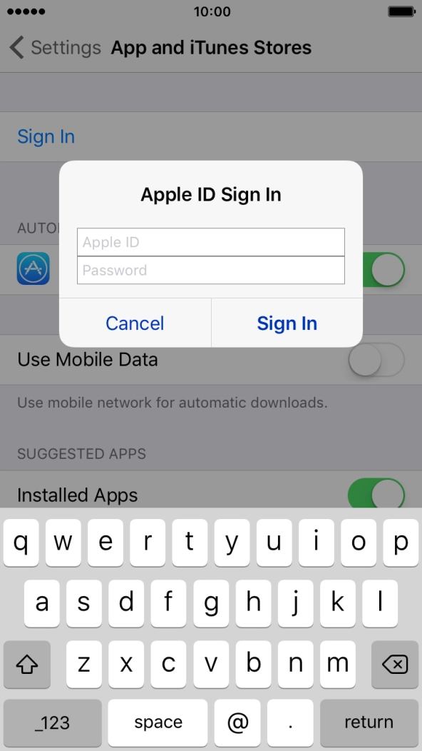 Press Apple ID and key in the username for your Apple ID.