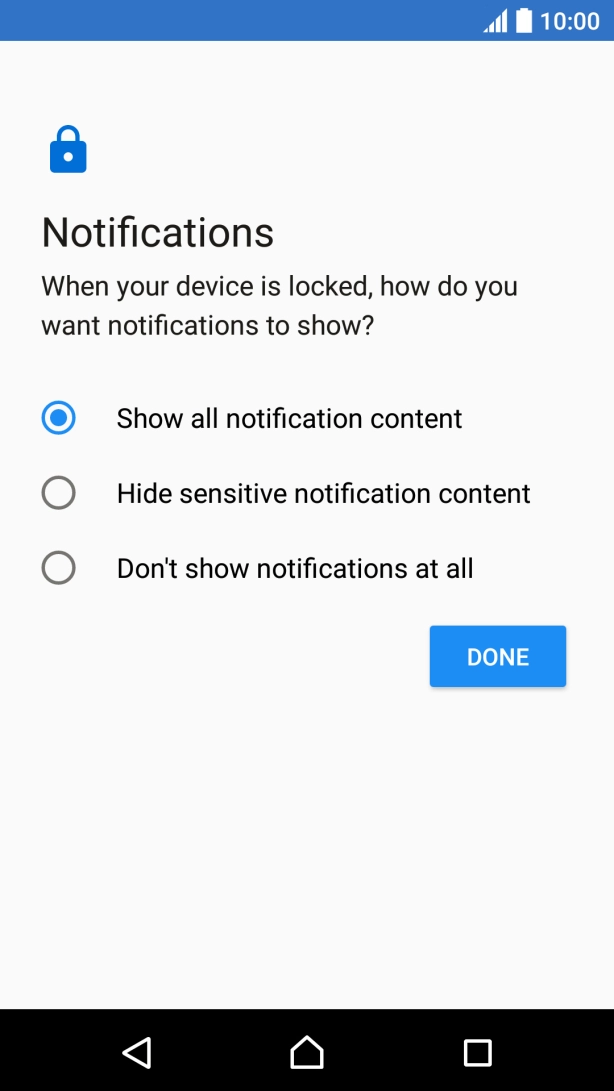Press the required setting.