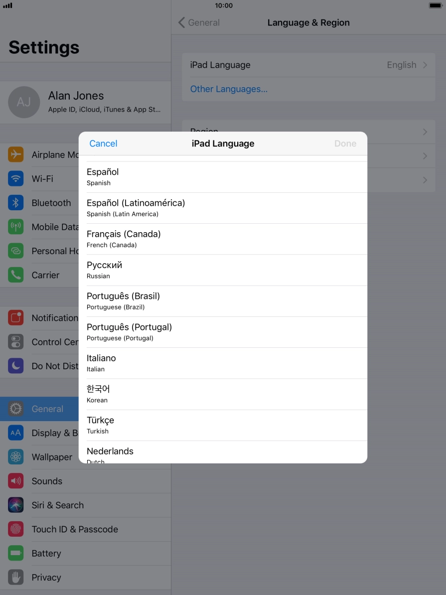 Press the required language.