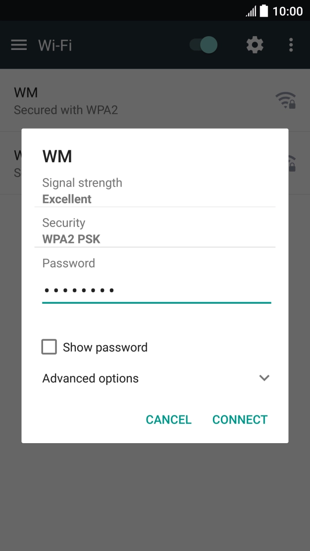 Key in the password for the Wi-Fi network and press CONNECT. Key in the password for the Wi-Fi network and press CONNECT.