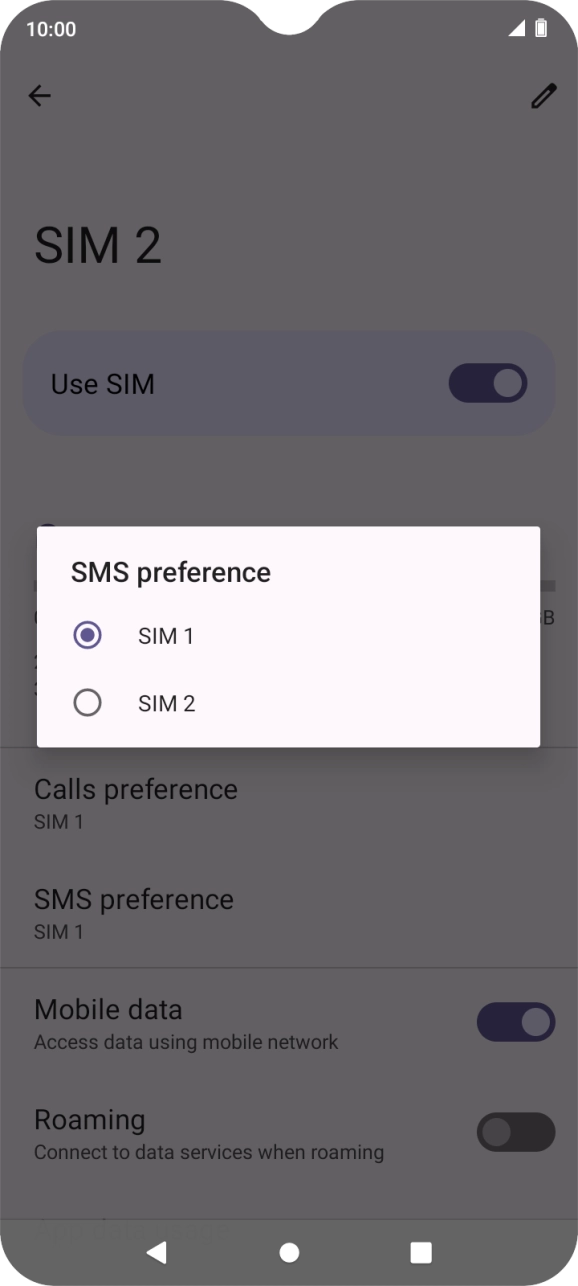 Press the required setting.