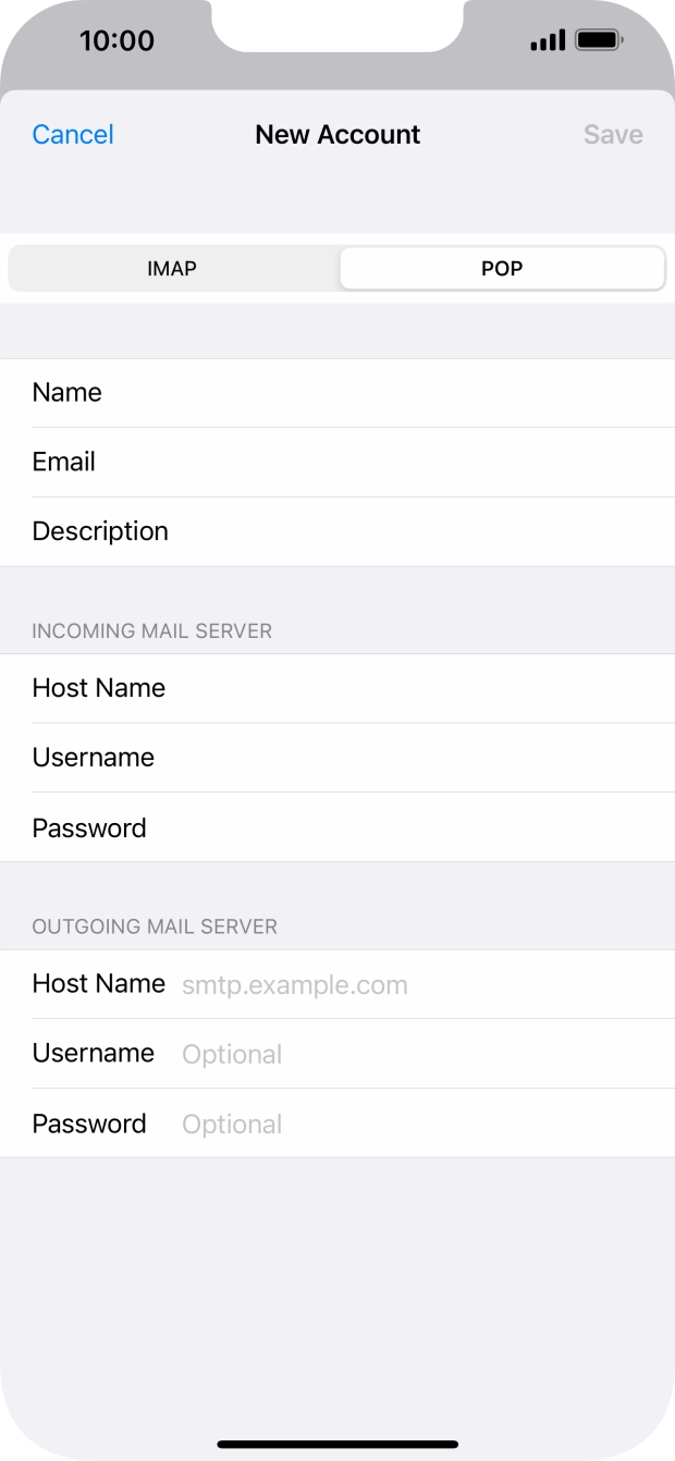 Press Host Name and key in the name of your email provider's outgoing server.
