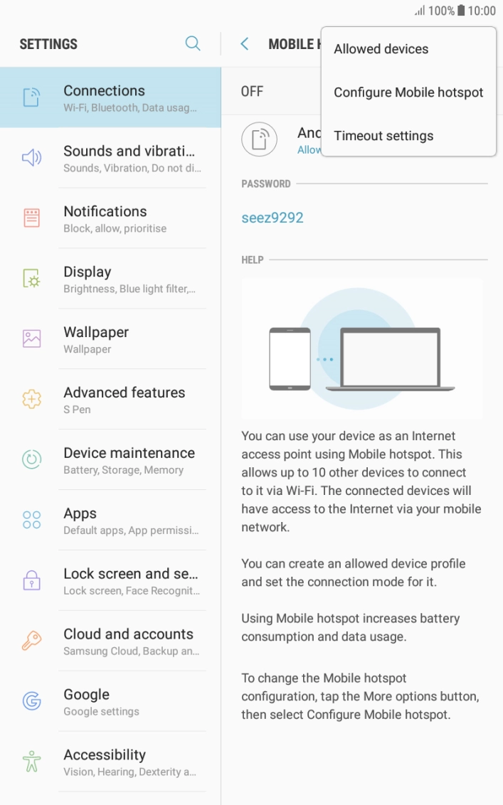 Press Configure Mobile hotspot. Press Configure Mobile hotspot.