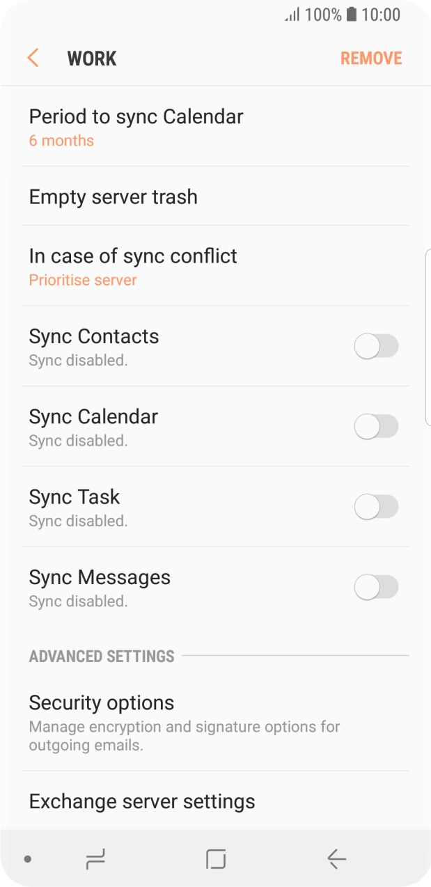 Press the required data types to turn synchronisation on or off.