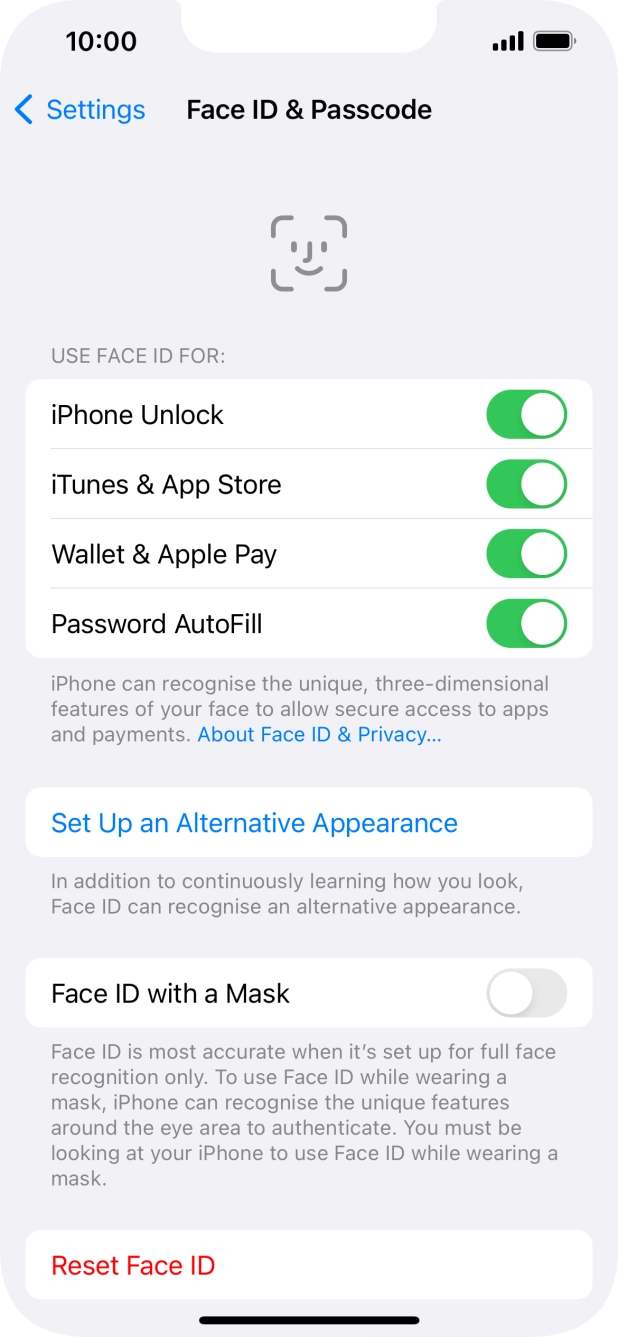 Press the indicators next to the required settings to turn them on or off.