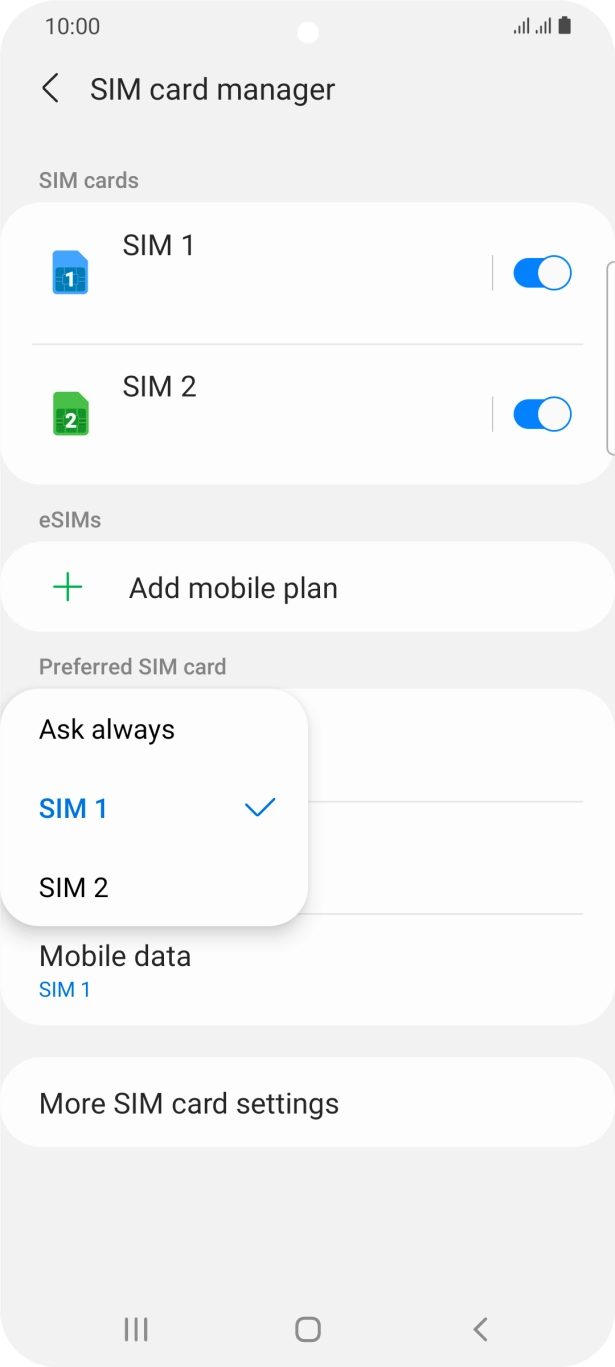 Press the required setting. Press the required setting.