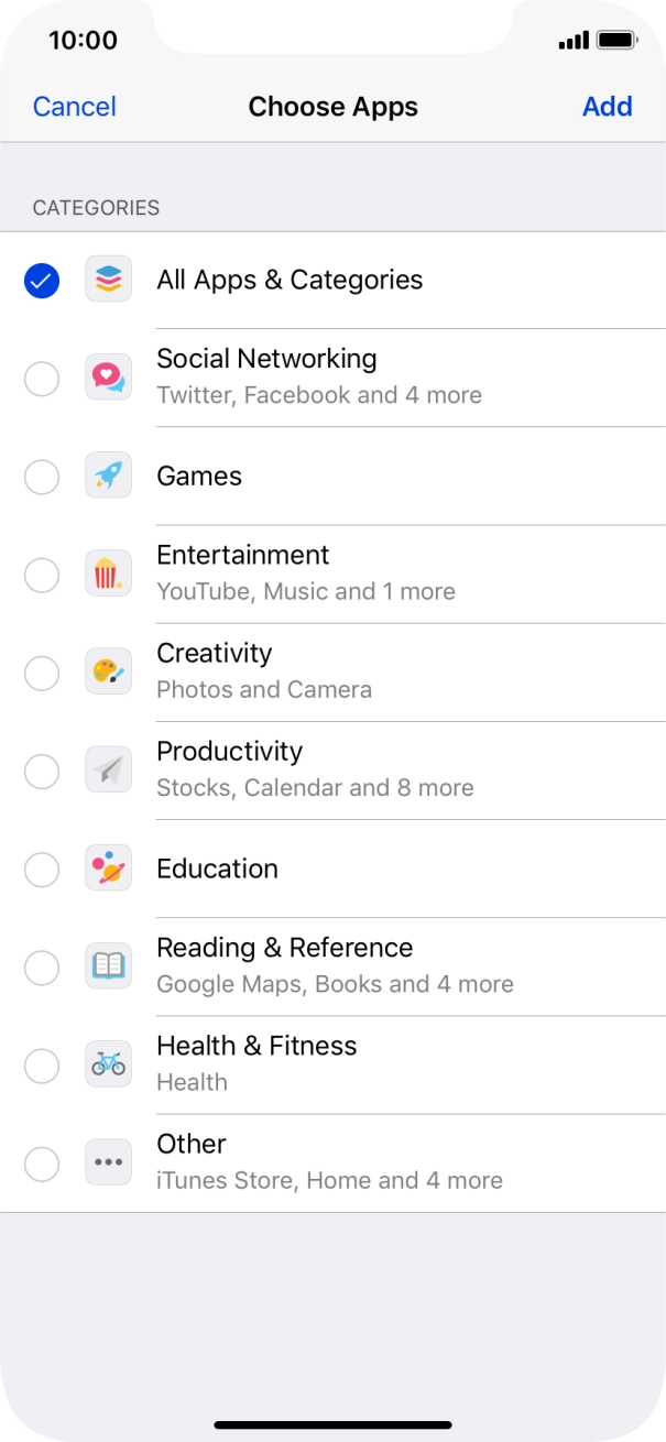 Press the required categories.