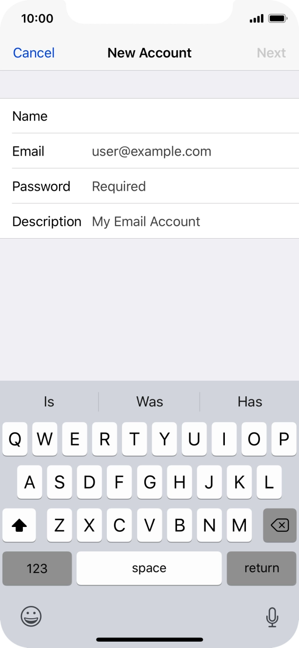 Press Email and key in your email address.