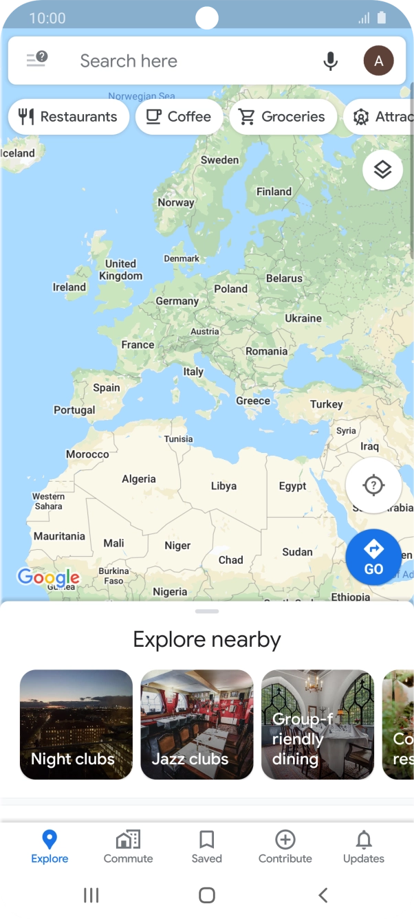 Press the search field and key in the required destination.