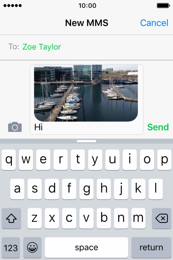 Write the text for your picture message and press Send.