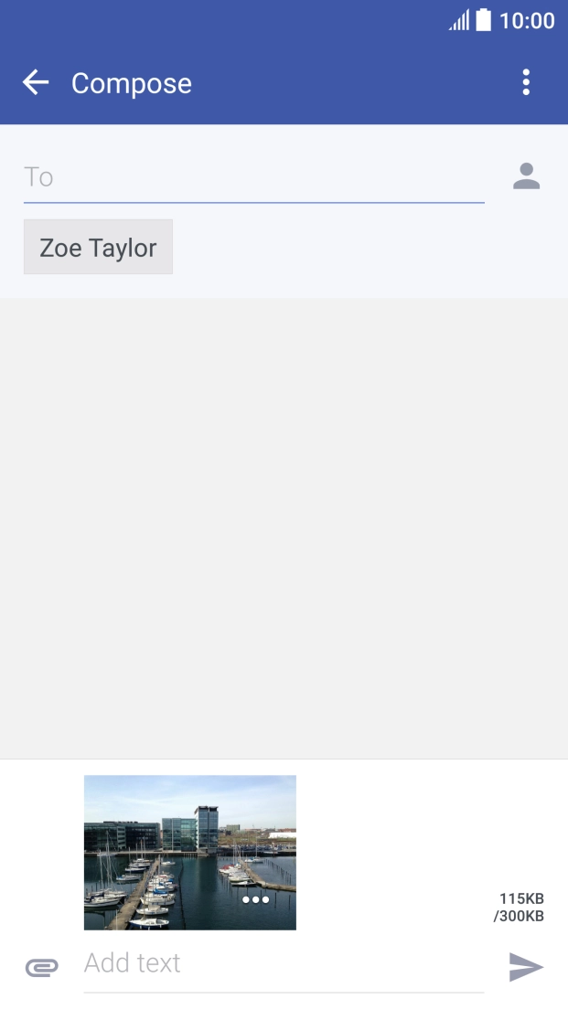 Press the text input field and write the text for your picture message.