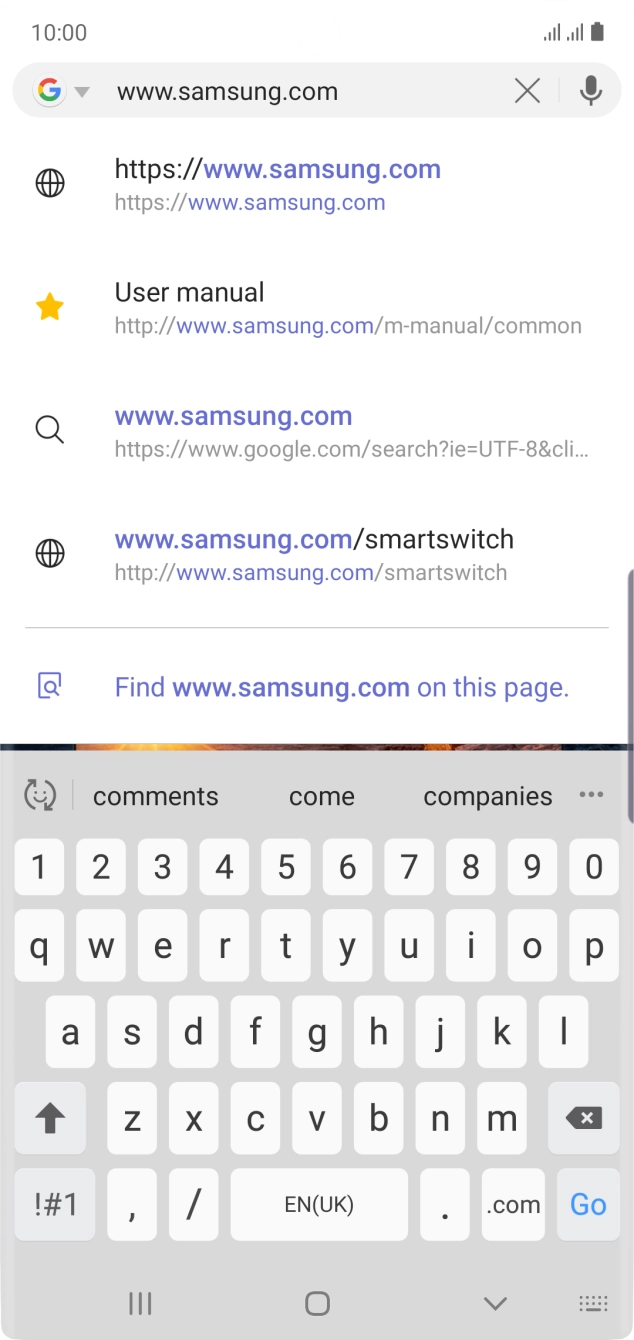 Key in the address of the required web page and press Go.
