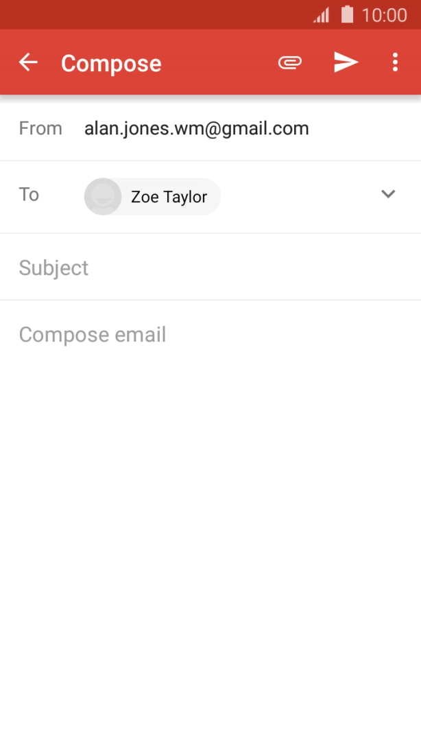Press Subject and key in a subject for the email.