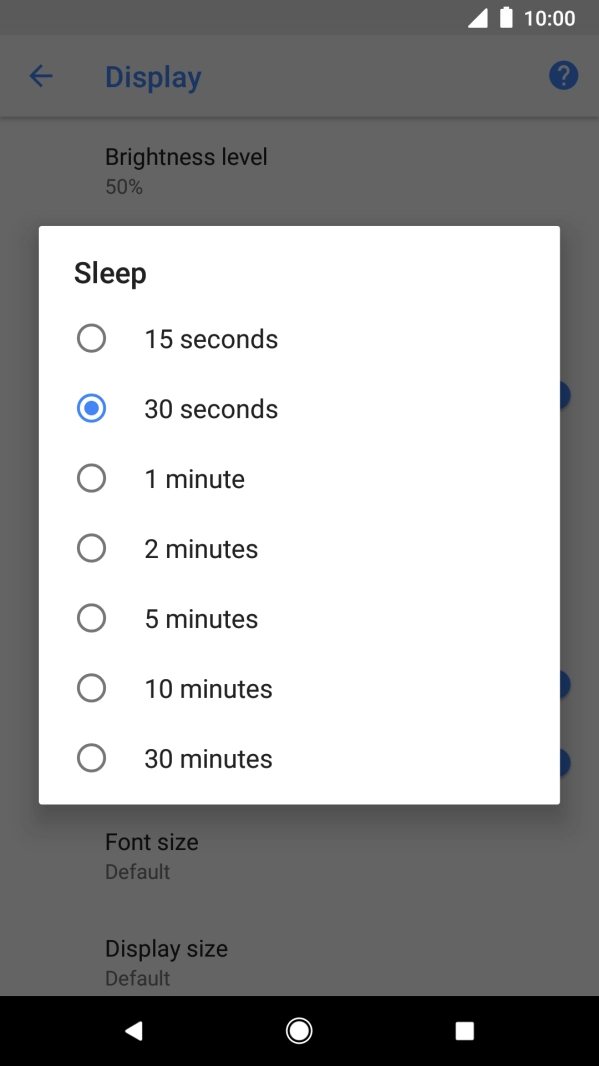 Press the required setting.
