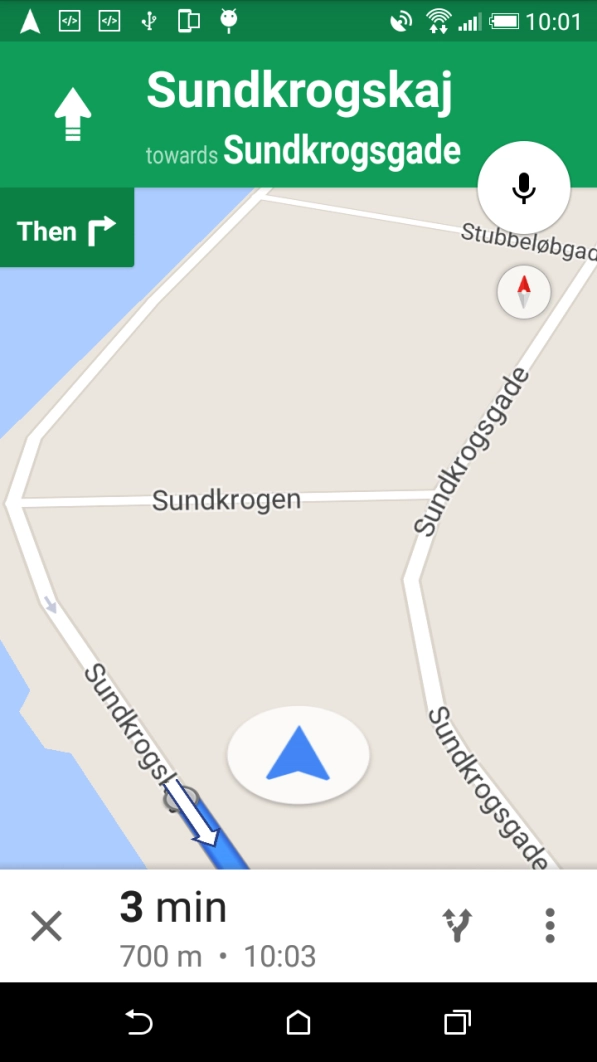 The travel information at the bottom of the screen shows your estimated time of arrival and distance to destination.
