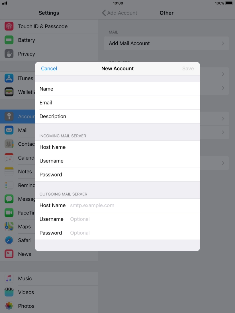 Press Host Name and key in the name of your email provider's outgoing server. Press Host Name and key in the name of your email provider's outgoing server.
