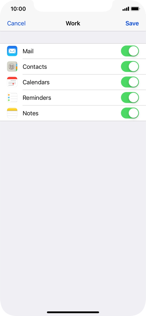 Press the indicator next to the required data type to turn synchronisation of each data type on or off.