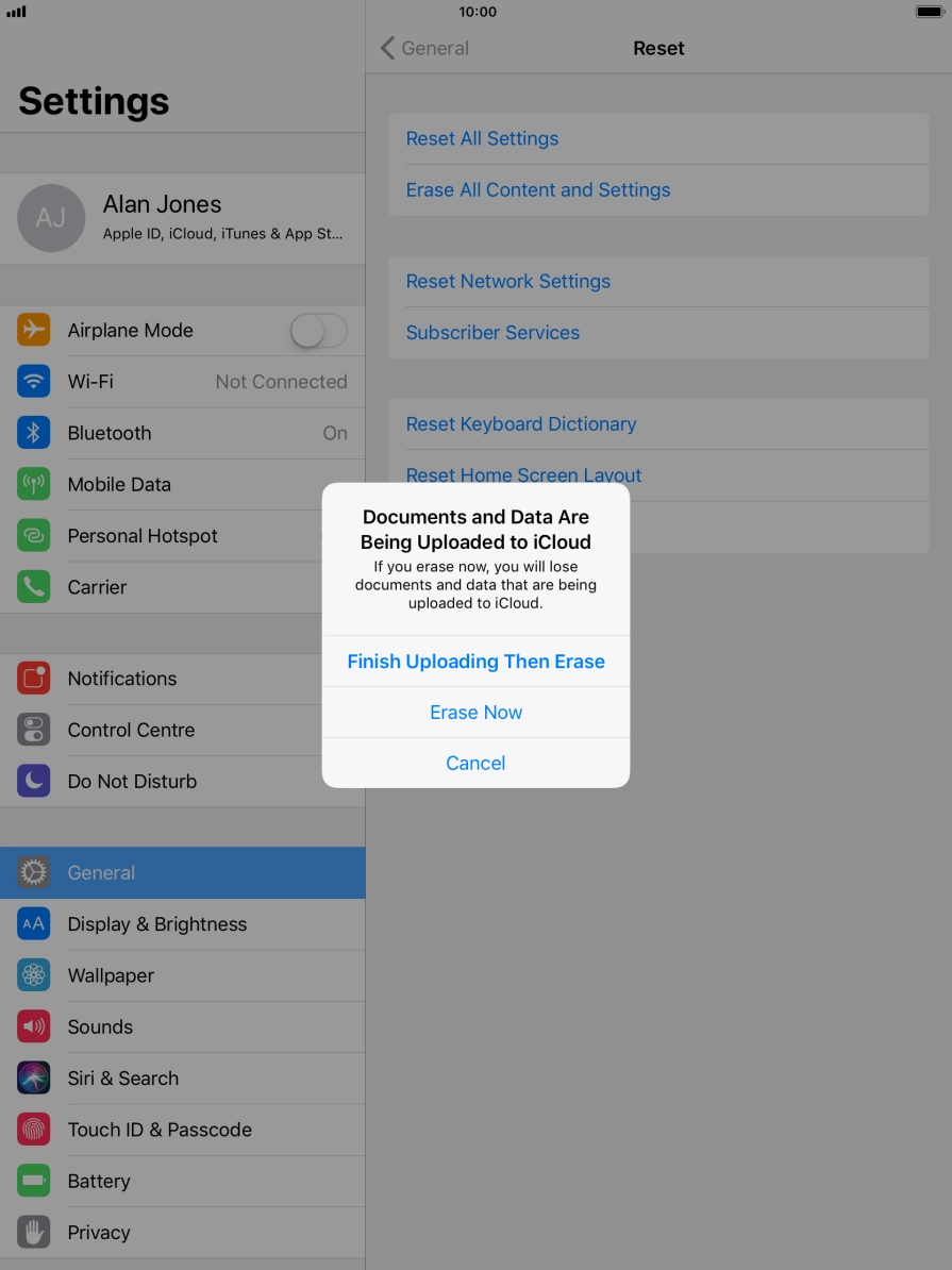 Press the required setting.