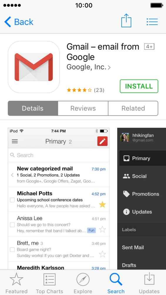 Press INSTALL and wait while Gmail is installed.