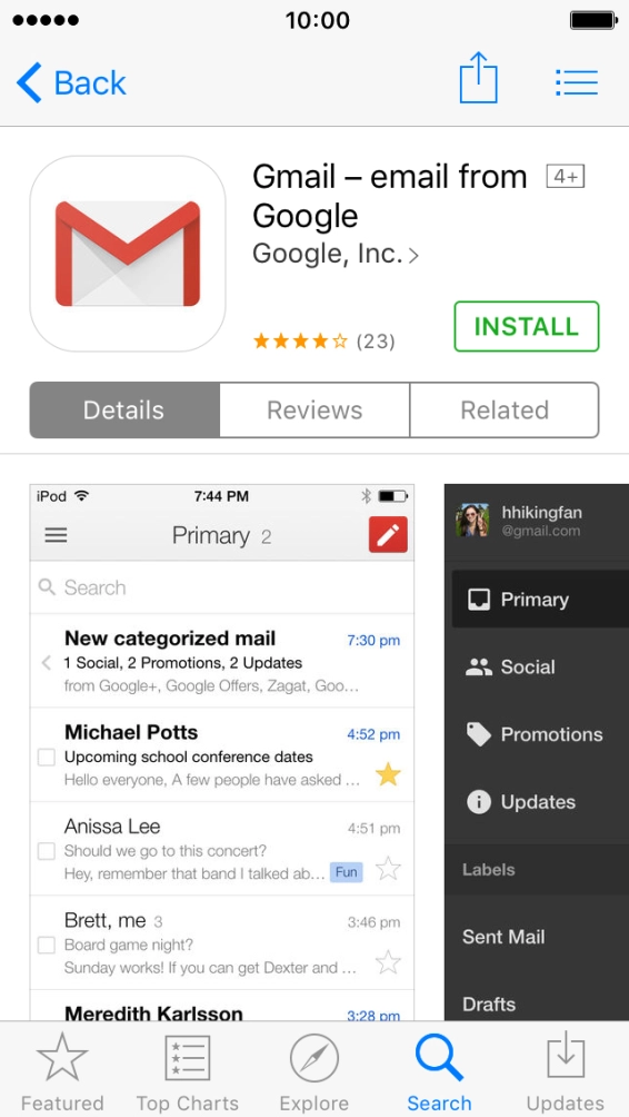 Press INSTALL and wait while Gmail is installed.