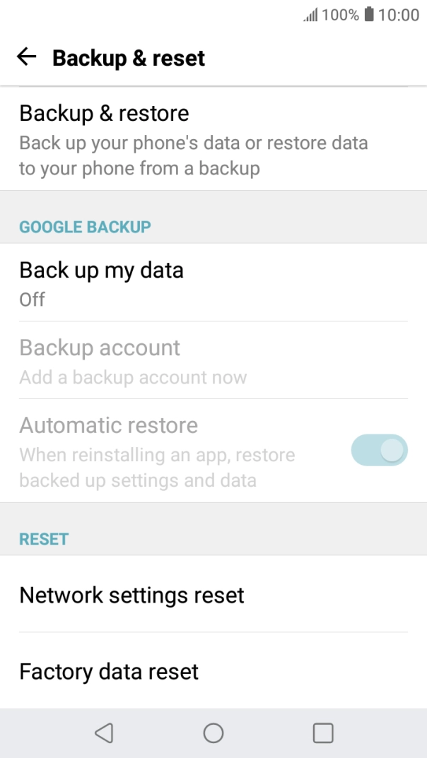 Press Factory data reset.