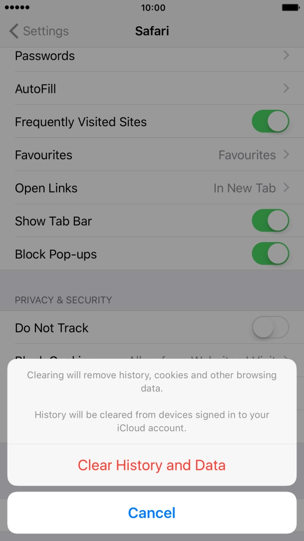Press Clear History and Data.