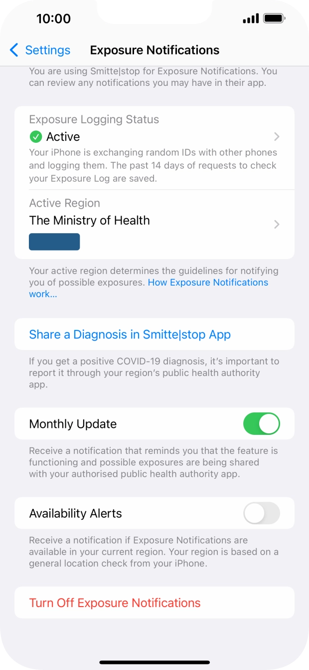 Press Turn Off Exposure Notifications.