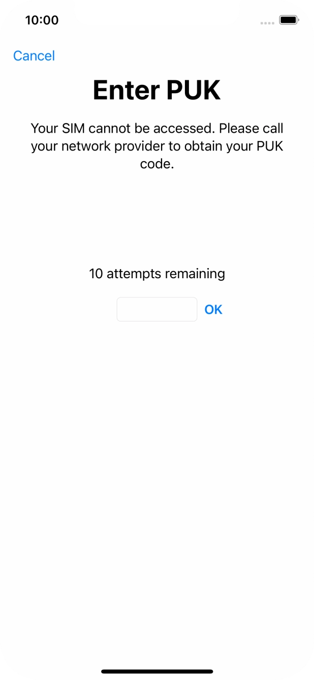 Key in the PUK and press OK.