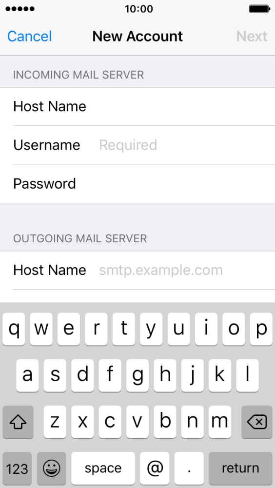 Press Username and key in the username for your email account.