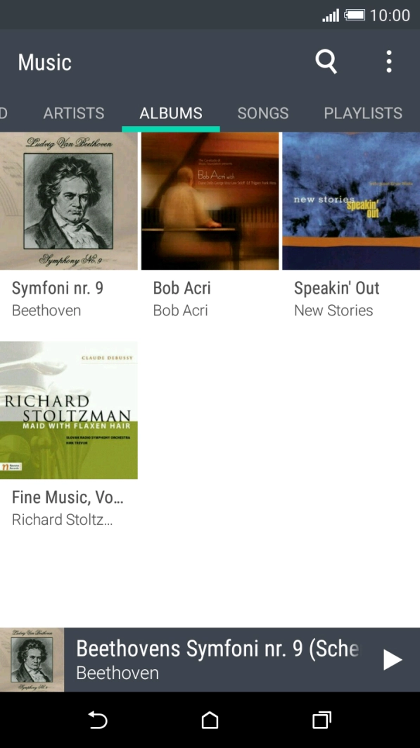 Slide your finger right or left on the screen to select the required category and go to the required audio file.