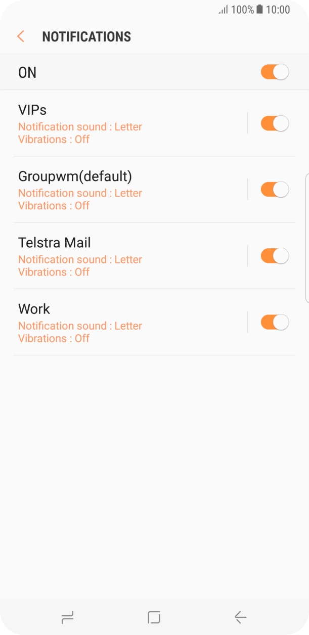 Press the indicator next to the required email account to turn the function on or off.