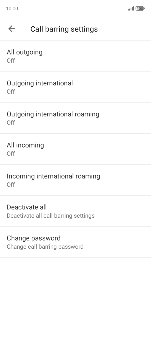 Press the required barring type.